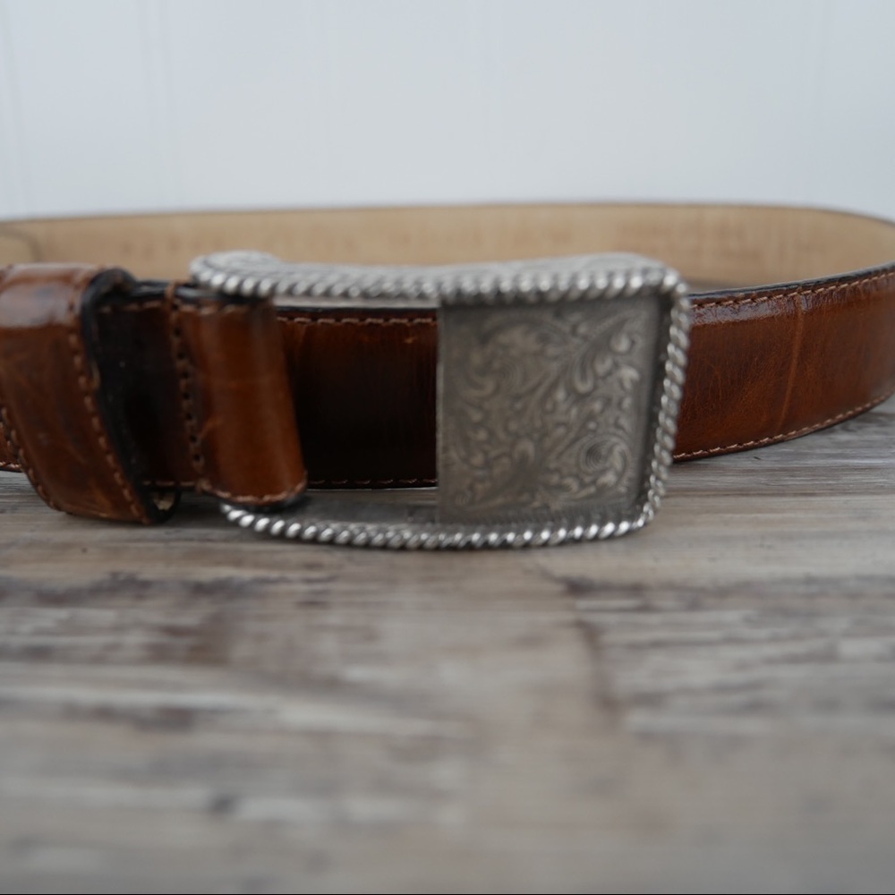 PERRY Ellis 34,brown embossed belt w/silver buckle